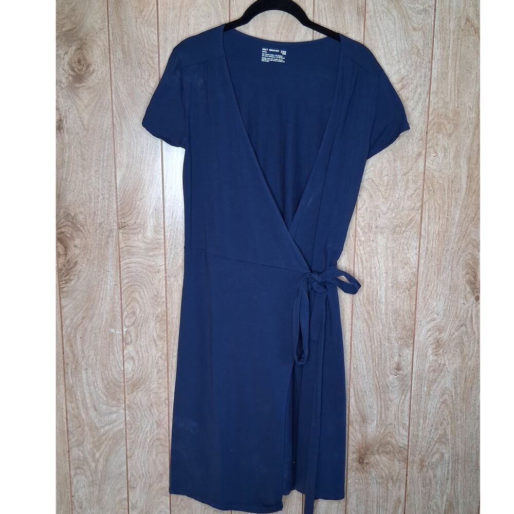 Ladies Pact Organic Wrap Dress Short Sleeve Size Small Navy